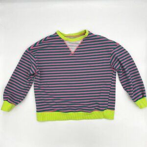 Striped Sweatshirt Pink Teal Neon Size Small Women Boxy Oversize Bright Colorful